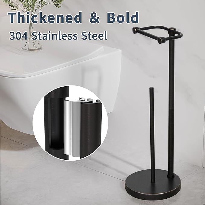 RARXTR Toilet Paper Holder Stand, Post Pivoting Design Free Standing Toilet Paper Holder with Storage for 4 Rolls, 304 Stainless Steel Tissue Holder with Reserve, Heavy-Duty Base (Oil Rubbed Bronze)