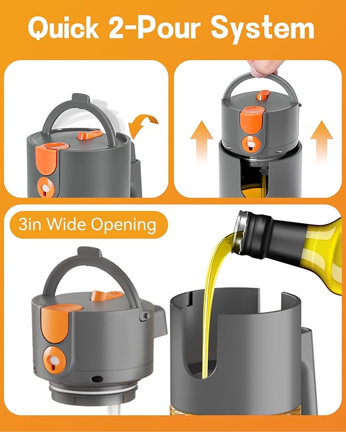 OURCABECUE Upgrade 2 in 1 Oil Sprayer for Cooking, 17oz Light-Blocking Glass Olive Oil Dispenser Bottle for Kitchen,Food-Grade Oil Mister with 8 Stickers for Salad, Frying (Grey) - Image 6