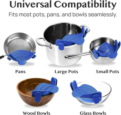 Kitchen Gizmo Snap N' Strain - Silicone Clip-On Strainer for Pots, Pans, and Bowls - Heat-Resistant Kitchen Gadgets, Essential Colander Drainer for Vegetables and Pasta - 7.87x2.76x4.53-Inch (Blue) - Image 6