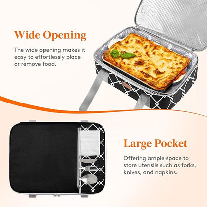 Lifewit Insulated Single Decker Casserole Carrier, Lasagna Lugger Holder for Hot or Cold Food, Fits 9" x 13" Baking Dish, Thermal Lunch Tote Bag for Potluck Parties, Picnic and Cookouts, Black