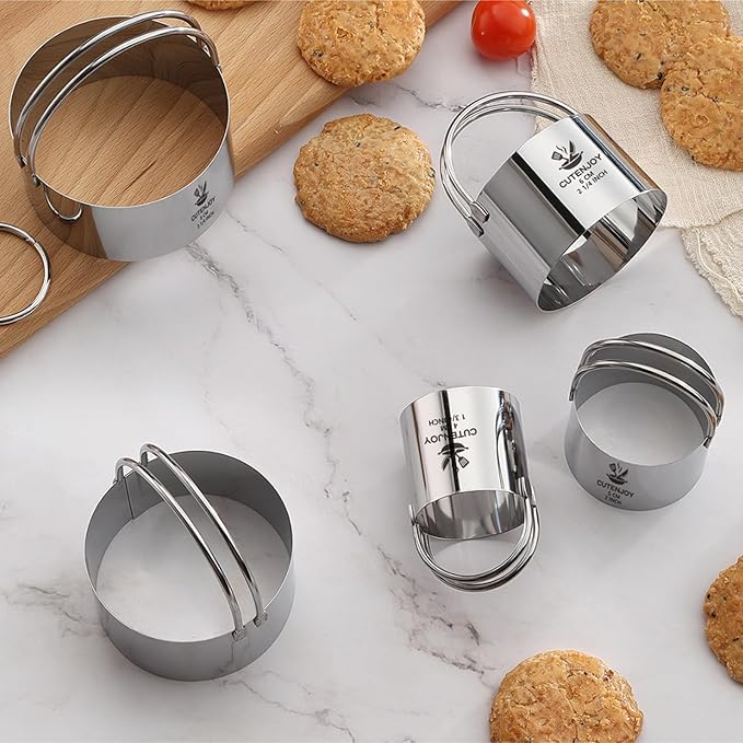 Cookie Cutters (5 Pieces/Set),Round Biscuit Cutter Set with Handle and Big Ring, Professional Baking Dough Cutter Tools for Cakes, Sandwiches, Donuts, Dumplings - Image 8