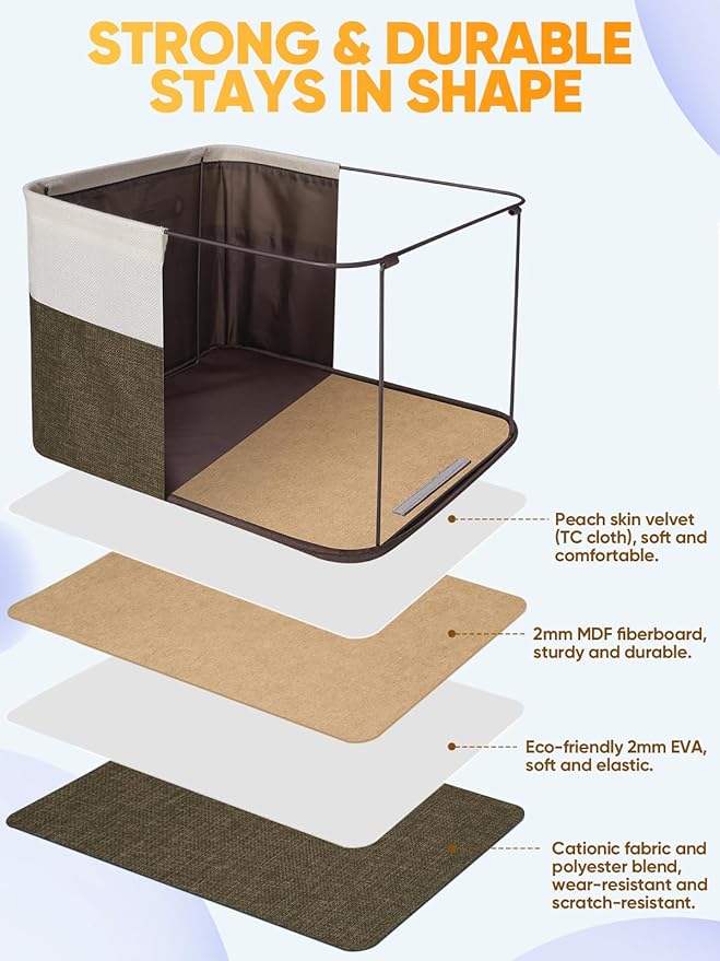 BALEINE 4 Pack Fabric Closet Storage Bins for Shelves, Linen Closet Organizers and Storage, Decorative Baskets for Organizing, Shelf, Clothes, Home, Office (Brown, 12"x8"x8")