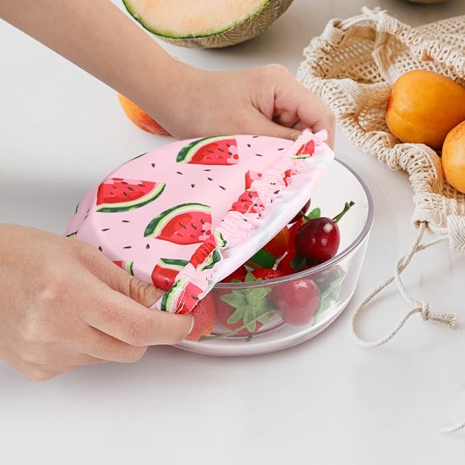 10Pcs Reusable Bowl Covers In 5 Size, Stretch Cloth Fabric Dish Cover Kitchen Storage Containers Lids for Fruits Food Leftover Dough Bread Proofing