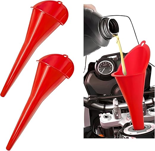 Long-Neck Oil Funnel for Automotive – Multi-Function Plastic Funnel for Oil, Gas & Lubricants – Universal Car Accessory (Red (2-Pack)) by Cartisen