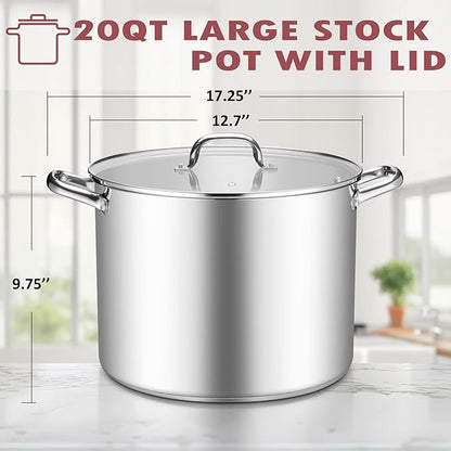 TeamFar 20QT Stock Pot, Stainless Steel Stockpot Large Induction Cooking Pot with Lid & Tri-ply Bottom, for Soup Seafood Cooking, Sauce Canning, Non Toxic & Heavy Duty, Various Stovetops Suitable - Image 2