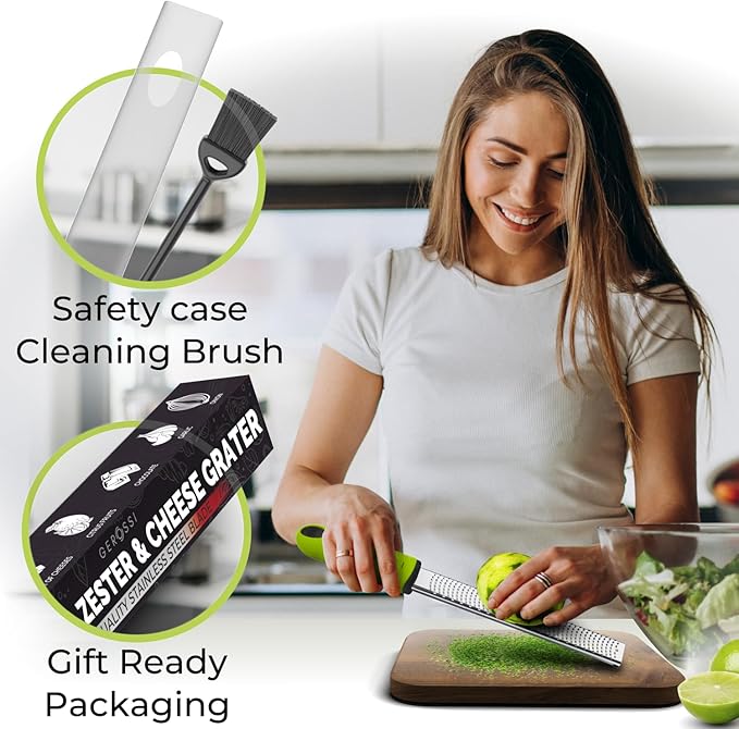 Stainless Steel Cheese Grater & Lemon Zester w/Extra Sharp Blade - Perfect for Lemon, Parmesan, Garlic, Chocolate - Spice Up any Dish in Seconds w/Your Premium Citrus Hand Grater with Handle - Green - Image 2