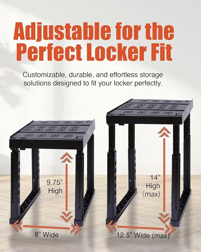 Piffny Locker Organizer Shelf， Adjustable Width and Height, Stackable, Ideal Locker Shelf for School, Office, Gym Lockers, or Even Kitchen Cabinets & Under Sink Organization(White 2 Pack) - Image 2