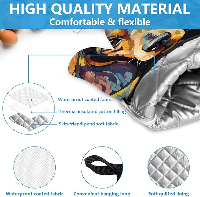 Watercolor Dog Oven Mitts and Pot Holders Sets Heat Resistant 4Pcs Potholders Oven Gloves Hot Pads for Kitchen Baking Cooking Grilling BBQ
