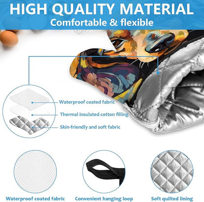Watercolor Dog Oven Mitts and Pot Holders Sets Heat Resistant 4Pcs Potholders Oven Gloves Hot Pads for Kitchen Baking Cooking Grilling BBQ