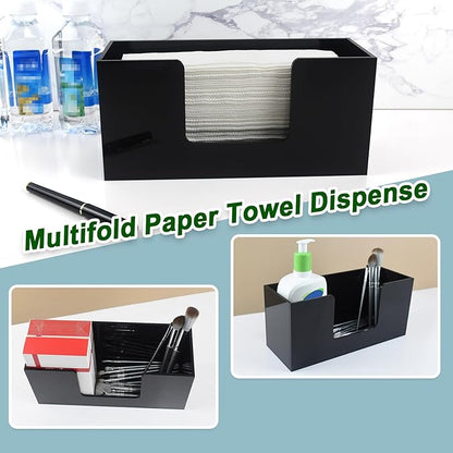 Paper Towel Holder Countertop, Acrylic Bathroom Paper Towel Holder, Black Napkin Holder for Kitchen, Countertop Multifold Z-fold C-fold,Trifold Paper Hand Towel Dispenser for Bathroom Toilet (1)