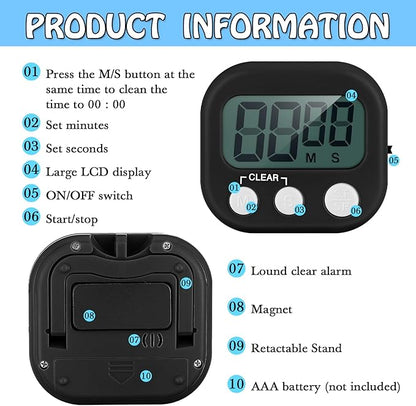 Xuhal 50 Pieces Digital Kitchen Timer Bulk, Small Magnetic Timers for Classroom, Digits Stopwatch Clock Timer for Cooking Baking Sports Games Office, Not Including Battery (Black,White) - Image 3