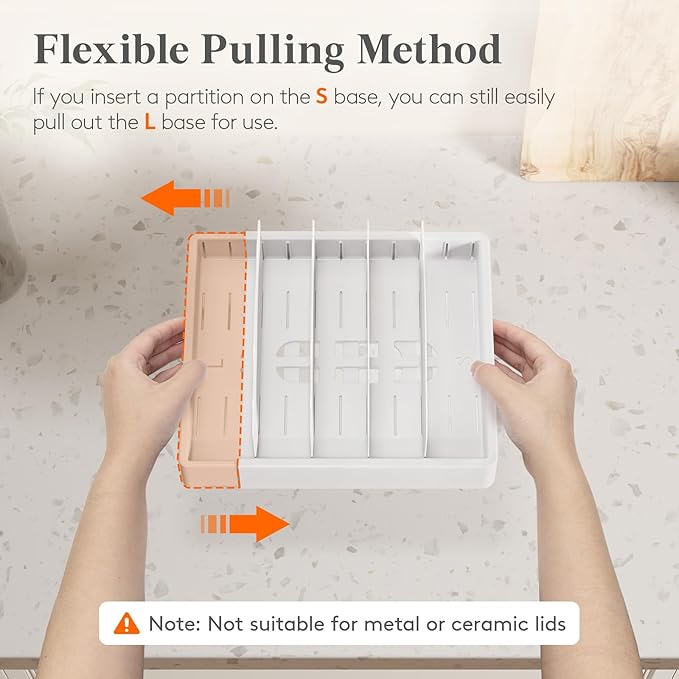 Lifewit Kitchen Cabinet Organizer for Food Contanier Lid, Expandable Lids Holder with 8 Adjustable Dividers & 9 Sections for Pantry Organizers and Storage, Home Drawer Organization, Large, 9.8"-17" - Image 6