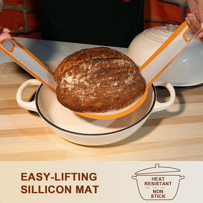 AHJ 6QT Dutch Oven For Bread Baking, Enameled Cast Iron Dutch Oven Pot with Lid, Multi-Functional Bread pan, Sourdough Baking Supplies with Proofing Basket, Cast Iron Bread Oven, Silicone Sling & Gloves. - Image 4