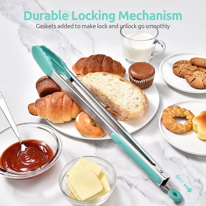 600ºF Heat Resistant Kitchen Tongs: U-Taste 16 in Extra Long Large Silicone Cooking Tong with Sturdy Non Stick Rubber Tips & Non Slip Silicon Coated 18/8 Stainless Steel Handle for Grill BBQ(Aqua Sky) - Image 7