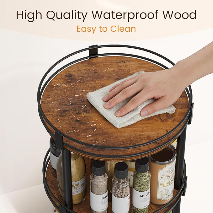 Snughome Lazy Susan Organizer, 3 Tier Rotating Spice Rack, Turntable Lazy Susan Kitchen Countertop Organizer, 10.2" x 10.2" x 18.5", Rustic Brown - Image 6