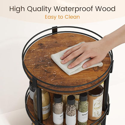 Snughome Lazy Susan Organizer, 3 Tier Rotating Spice Rack, Turntable Lazy Susan Kitchen Countertop Organizer, 10.2" x 10.2" x 18.5", Rustic Brown - Image 6