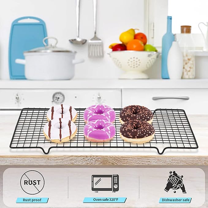 Tebery 2 Pack Black Heavy Duty Wire Cooking Rack Baking Racks, 16" x 10" Nonstick Baking & Cooling Grid for Roasting, Cooking, Grilling, Drying - Image 5