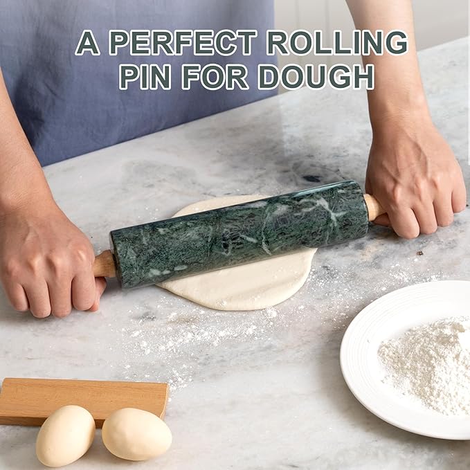 Koville Indian Green Marble Rolling Pin, Non-Stick Stone Dough Roller, 18 Inch Rolling Pin for Baking,Pasta, Dumpling, Ravioli, Fondant,Pie Crust, Kitchen Baking Pastry Tools, Kitchen Essential - Image 5