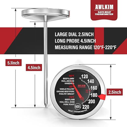 AWLKIM 2 Pack Stainless Steel Meat Thermometer, Safe Leave in Oven, 2.5-in Extra-Large Dial Food Thermometer for Cooking, Temperature Probe for Baking, Steak, Turkey - Kitchen Gadgets - Black - Image 3