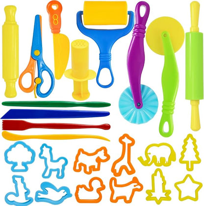 LCY WEDSHI Dough Tool Set, 24 Pcs Dough Tools Sets for Kids Ages 4-8, Dough Accessories Includes Animal Molds, Cutters Roller, Rolling Pins, Safety Scissors, Plastic Knife by LCYWEDSHI