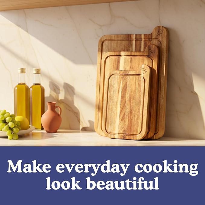 Non Toxic Cutting Boards - Cutting Board Set Free of Mineral Oil, Made of FSC Acacia Wood - Cutting Boards for Kitchen - Includes 3 Chopping Boards. By Ziruma - Image 7