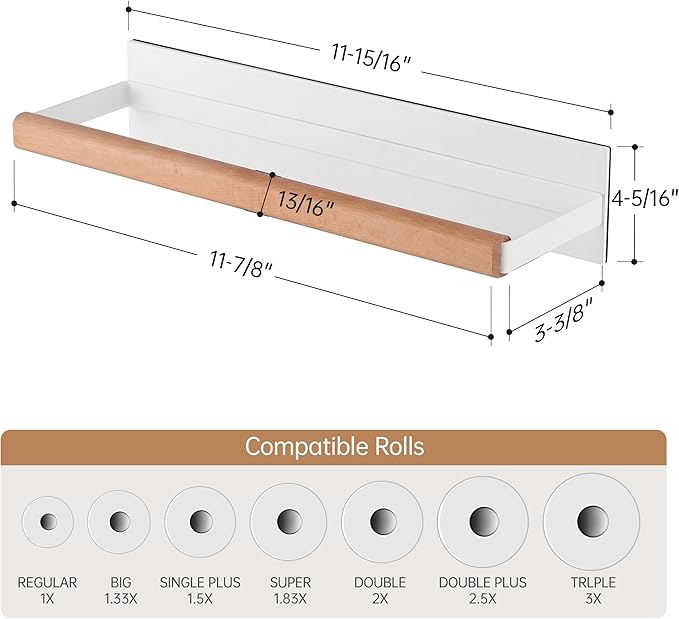 KES Magnetic Paper Towel Holder, White Paper Towel Holder for Refrigerator, Wood & Metal Paper Towel Roll Holder, KPH502MA-WH