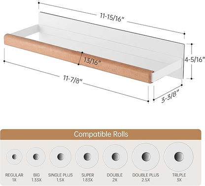 KES Magnetic Paper Towel Holder, White Paper Towel Holder for Refrigerator, Wood & Metal Paper Towel Roll Holder, KPH502MA-WH
