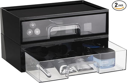 Vtopmart 2 Pack Clear Stackable Storage Drawers, 12.1''W Plastic Organizers Bins for Office Supplies, Ideal for Desk Organization, Black by Vtopmart