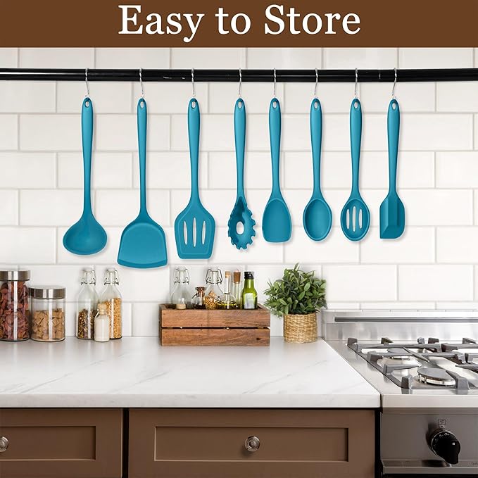 LIANYU 8Pcs Kitchen Utensils Set, Heat Resistant Cooking Utensils, Kitchen Tools Gadgets for Nonstick Cookware, Includes Silicone Spatula, Ladle, Spoon Turner, Dishwasher Safe, Blue - Image 7