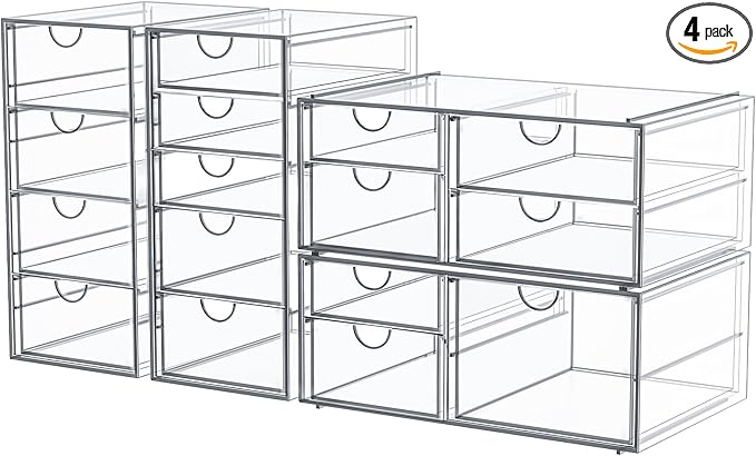 caktraie Makeup Organizer Storage With 16 Drawers, 4 Pcs Desktop Office Supplies, Desk Organizers, Clear Accessories, Dustproof Storage Drawer and for Make Up, Jewelry, Pen, Stationary by shoeboxesanddeskorganizers