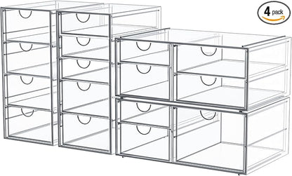 caktraie Makeup Organizer Storage With 16 Drawers, 4 Pcs Desktop Office Supplies, Desk Organizers, Clear Accessories, Dustproof Storage Drawer and for Make Up, Jewelry, Pen, Stationary by shoeboxesanddeskorganizers