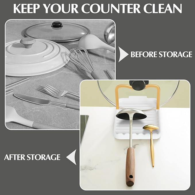 Ysks'hf spoon holder and pot lid holder，stainless steel，Kitchen Utensil Rest, scraper holder & pot holder，Spoon Holder for Stove Top - Kitchen Utensil Holder for Ladles & Tongs (Gold White)