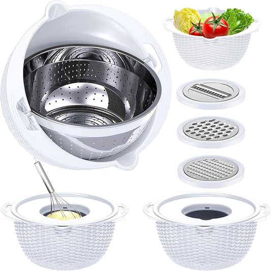 4-1 Strainer with Bowl Set - Rotatable Colander for Kitchen(Patented) - Strainers and Colanders - Pasta Strainer with New Upgraded Graters for Fruit Veggie Fun Kitchen Presents - White by Balavina