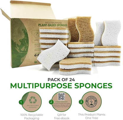 AIRNEX Natural Kitchen Sponges (24 Pack) - Biodegradable Cellulose & Coconut Scrubber Dish Sponges for Kitchen - Eco-Friendly, Non Scratch, Compostable, Non Toxic S-Shaped Natural Sponges for Dishes - Image 3