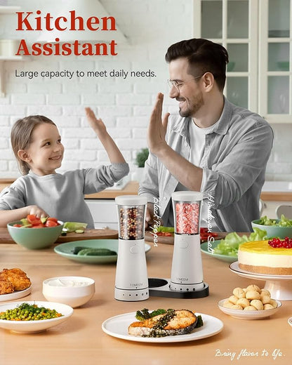 Electric Salt and Pepper Grinder Set with Storage Base, Stainless Steel Rechargeable Salt and Pepper Grinder Set with 4.5 oz Large Capacity, 1.8" Wide Mouth, Adjustable Coarseness, Ideal for Kitchen - Image 8