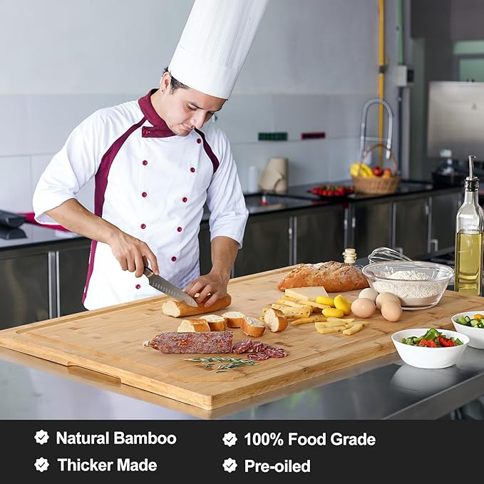 36 x 24 Extra Large Bamboo Cutting Board for Kitchen, Cutting Board Stove Top Cover with Handle, Butcher Block Chopping Board with Juice Groove, Large Charcuterie Board Over the Sink - Image 3