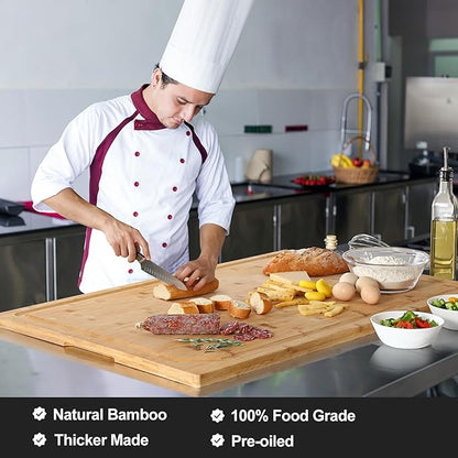 36 x 24 Extra Large Bamboo Cutting Board for Kitchen, Cutting Board Stove Top Cover with Handle, Butcher Block Chopping Board with Juice Groove, Large Charcuterie Board Over the Sink - Image 3