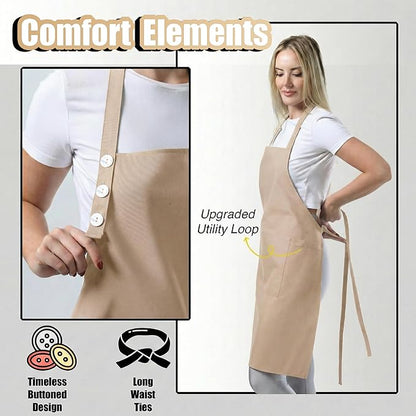 TOSHE Kitchen Apron Waterdrop Resistant Cotton Apron with adjustable Aprons for Women with Pockets 10 Color option Cooking Beige Apron(Beige) - Image 6