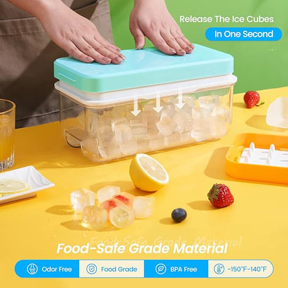 Ice Cube Tray with Lid and Bin, PHINOX 96 pcs Ice Trays for Freezer, Ice Cube Trays for Freezer with 3 trays, Container, Lid & Ice Scoop, BPA Free - Image 4