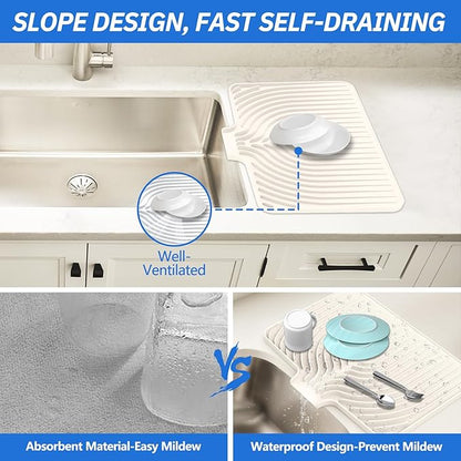 Dish Drying Mat for Kitchen Counter, with Built-in Drain Lip, Food-Grade Silicone, Easy Clean Pad for Countertop Protection, Multi-Functional Use (18x11.8, Cassava White) - Image 5
