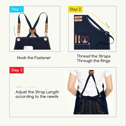 MEEDEN Painting Apron for Men Women: Adjustable Cross Back Waterproof Polyester Canvas Art Apron with 3 Pockets - Artist Apron for Acrylic Oil & Watercolor Painting, Gardening, Cooking - Navy