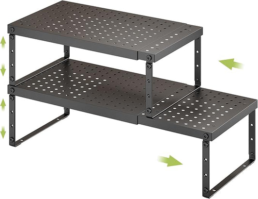 RUILALIFE Expandable Cabinet Organizer Shelf With Adjustable Height, Stackable Kitchen Countertop Organizer Rack, Adjustable Shelf Riser For Kitchen Counter, Pantry, Cupboard, Desk, Tabletop
