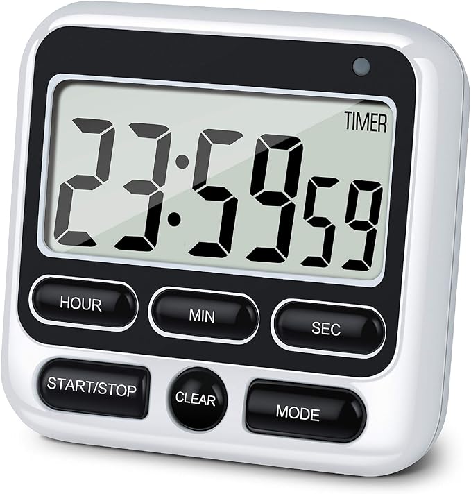 KTKUDY Digital Kitchen Timer with Mute/Loud Alarm Switch ON/Off Switch, 12-Hour Clock & Alarm, Memory Function Count Up & Count Down for Kids Teachers Cooking, Large LCD Display, Strong Magnet (Black) by KTKUDY