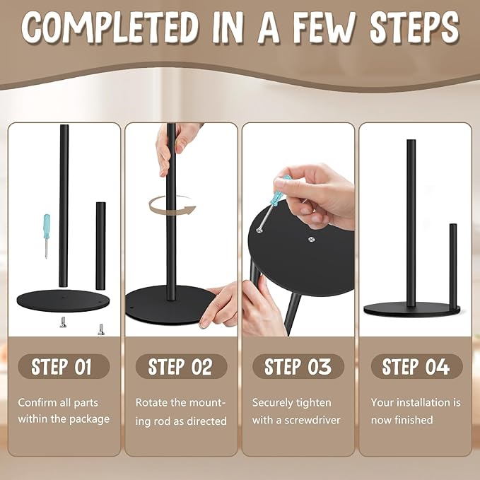 Paper Towel Holder Countertop, Premium Stainless Steel Black Paper Towel Holder with Anti Slip & Waterproof, Freestanding Countertop Paper Towels Holder for Kitchen, Tabletop, Bathroom - Image 7
