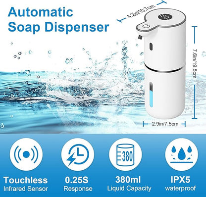 OHIFAST 2 Pack Automatic Foaming Soap Dispenser Touchless, USB Rechargeable Smart Hand Soap Dispenser, 6-Level Adjustable, 12.8oz/380mL Wall Mount for Bathroom Kitchen Dish Soap-White - Image 2