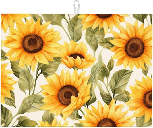 Yellow Sunflower Dish Drying Mat - Reversible Microfiber Design - Absorbent And Versatile Kitchen Essential White by Unknown