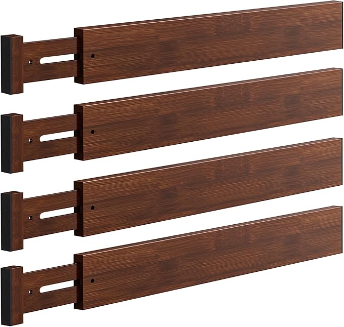 DUCOO 4 PCS Drawer Divider, 17"-22" Adjustable Bamboo Drawer Dividers Organizers, 2.3" High Expandable Separators for Kitchen, Clothes, Dressers, Home, Office, Mocha by Unknown