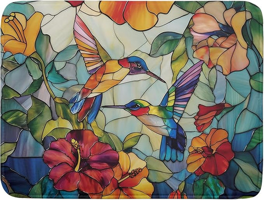 Spring Summer Dish Drying Mat for Kitchen Counter Hummingbird Microfiber Absorbent Dish Draining Reusable Washable Foldable Extra Large 18"x24" by Unknown
