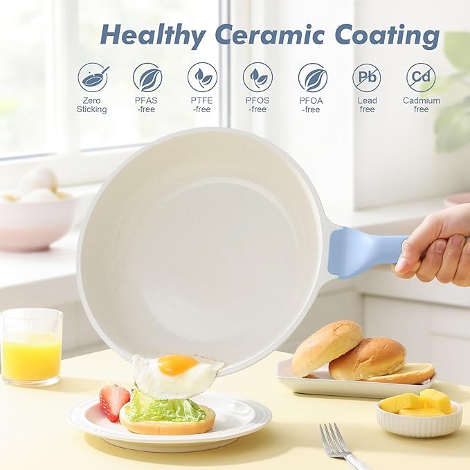 SENSARTE Nonstick Ceramic Frying Pan 9.5-Inch, Healthy Non Toxic Skillet, Induction Compatible Omelet Pan with Heat Resistant Handle, PFAS-Free, Blue - Image 3