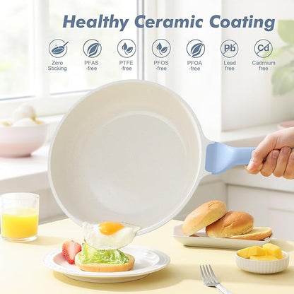 SENSARTE Nonstick Ceramic Frying Pan 12.5-Inch, Healthy Non Toxic Skillet, Induction Compatible Omelet Pan with Heat Resistant Handle, PFAS-Free, Blue - Image 3